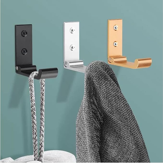 Folding Coat Hooks, Matte Black Wall Hooks for Hanging Coats Bathroom Towel Hooks Hardware Heavy Duty Aluminum Alloy Robe Hooks Wall Mounted DIY Coat Rack Hooks No Rust Indoor, Outdoor (6pcs-Black)