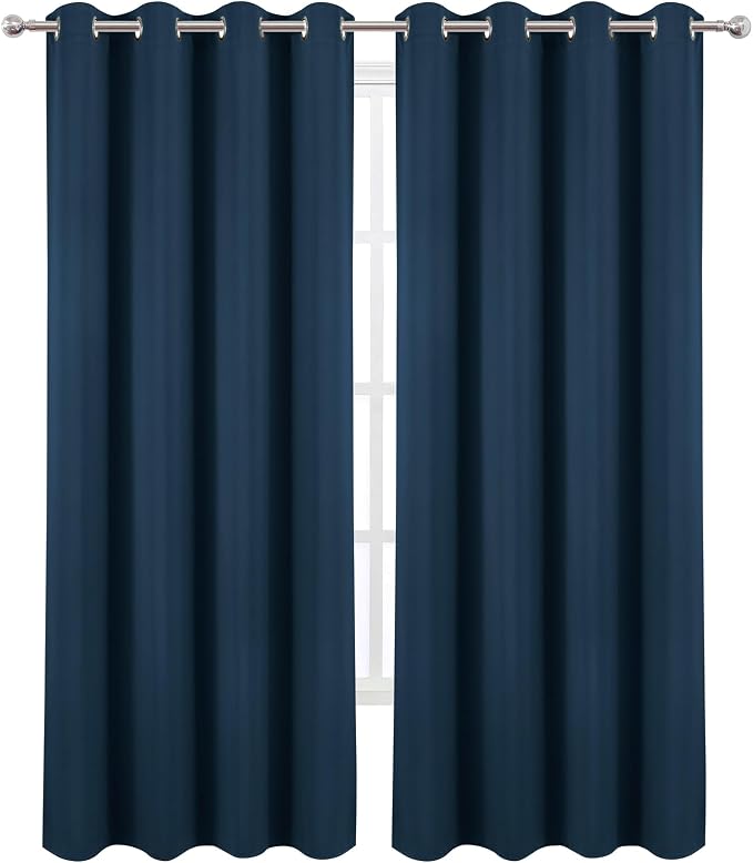 Blackout Curtains 52 x 120 Inch Long Navy Blue Curtains Set of 2 Panels Room - Image 2