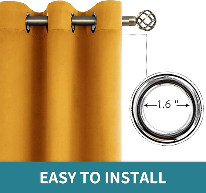 BGment Room Darkening Curtains 95 Inches Long - Grommet Thermal Insulated Drapes Window Treatment Curtains for Bedroom, 2 Panels, 52 x 95 Inch, Mustard Yellow