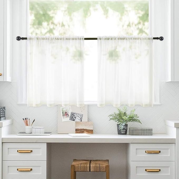 MIULEE 2 Panels Kitchen Tiers Half Window Sheer Curtains 29 X 36 Inch Ivory | - Image 7