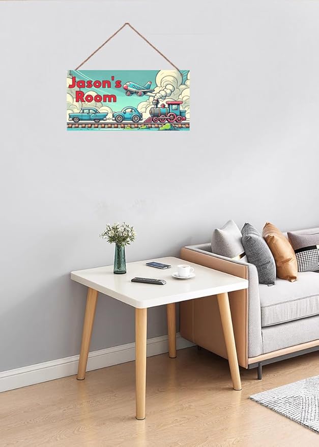 Personalized Sign Cartoon Car Sign Room Décor Kids Room Decor, Cut Train Theme Little Man Cave Wall Art Decor for Nursery, Nursery Door Decor for Toddler Baby Boys Room