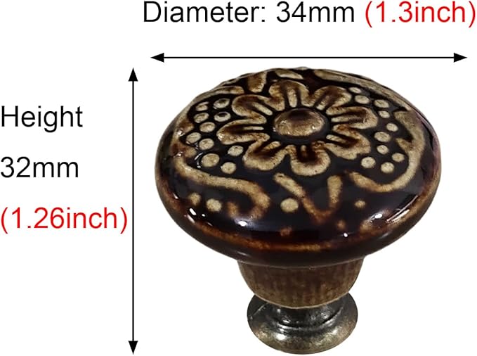 HUAMULAN 15 PCS Cabinet Knobs Glossy Ceramic Dresser Mushroom Table Drawer Cupboard Pull Furniture DIY Wardrobe Solid Color Vintage Handle,with 3 Size Mounting Screws