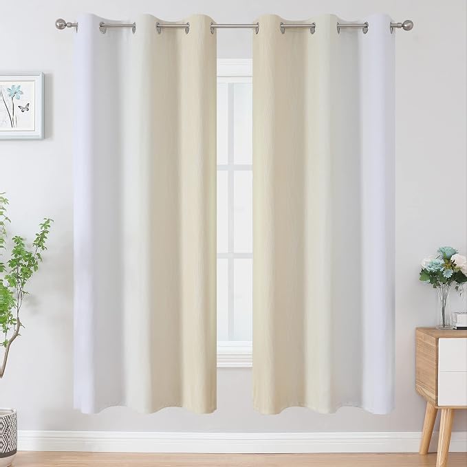 Beige and Greyish White Ombre Blackout Curtains - Image 2