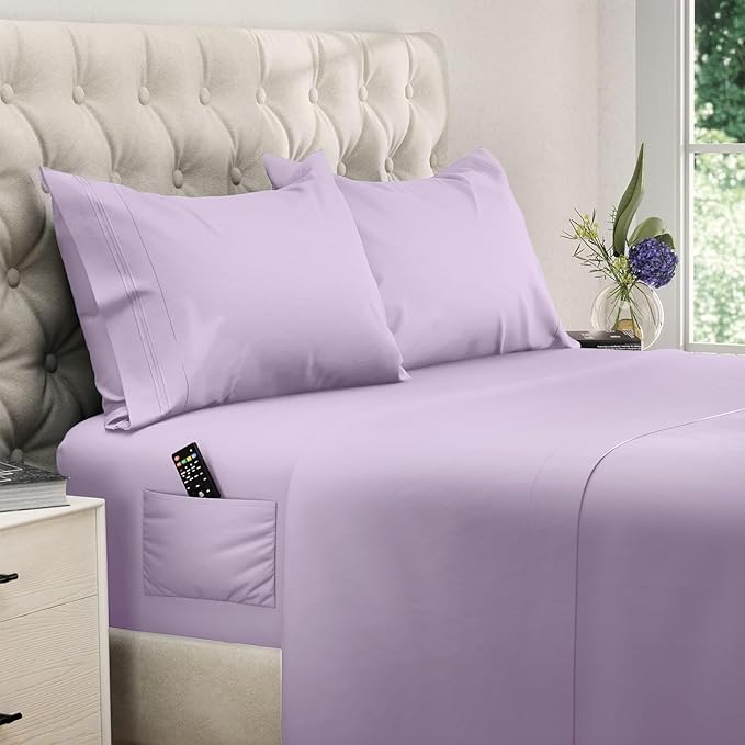 DREAMCARE Queen Sheet Set – 4 pcs Cooling Sheets – up to 21” Extra Deep Pocket Queen Sheets – Hotel Luxury Sheets & Pillowcases – Superior Softness 100% Microfiber with Side Pocket - Lavender