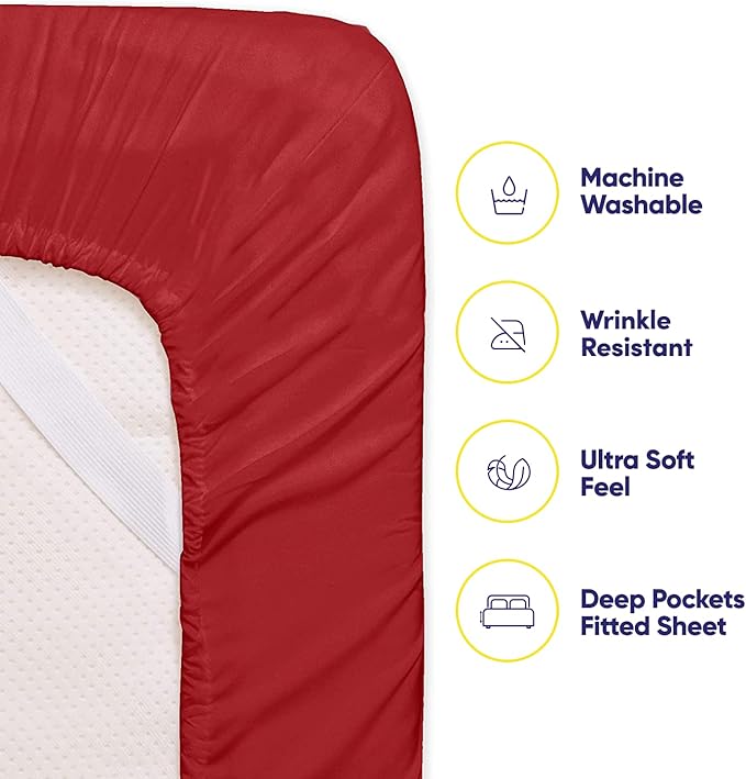 Queen Sheets Red - 6 Piece 1500 Supreme Collection Fine Brushed Microfiber Deep Pocket Queen Sheet Set Bedding - 2 Extra Pillow Cases, Great Value, Queen, Samba Red