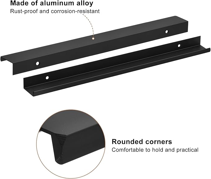 uxcell Cabinet Finger Edge Pull, 8pcs 300mm / 11.81" Aluminum Alloy Back Mount Hidden Cabinet Pulls Concealed Handle for Home Kitchen Drawer Cabinet, Black