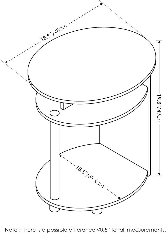 Furinno JAYA Simple Design Oval End Table with Bin, Americano/Chrome