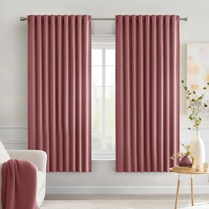 MIULEE Dusty Rose Back Tab Blackout Curtains 52x63 Inches Long 2 Panels Set | by MIULEE