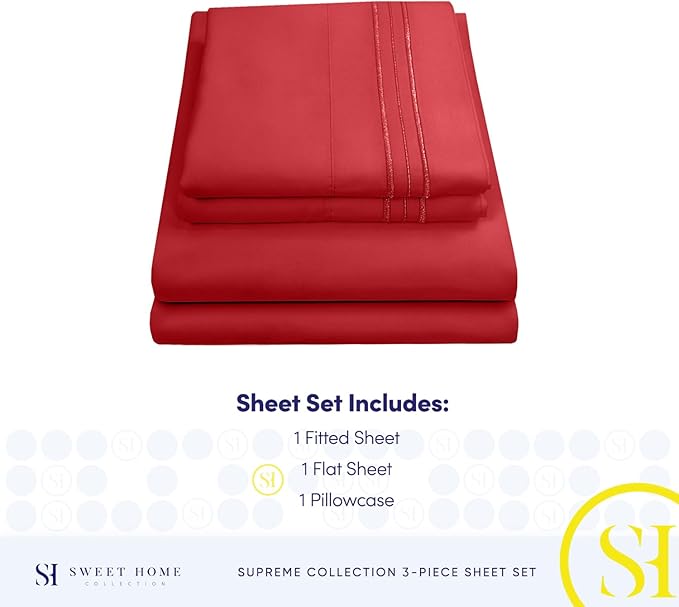 Twin Sheets - Breathable Luxury Sheets with Full Elastic & Secure Corner Straps Built In - 1800 Supreme Collection Extra Soft Deep Pocket Bedding Set, Sheet Set, Twin, Red