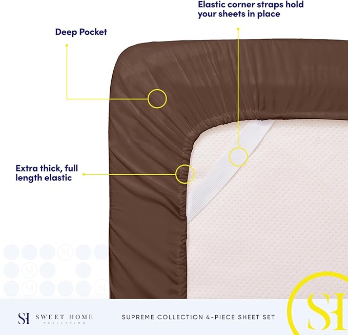 California King Sheet Sets - Breathable Luxury Sheets with Full Elastic & Secure Corner Straps Built In - 1800 Supreme Collection Cal King Deep Pocket Bedding Set, Sheet Set, California King, Brown