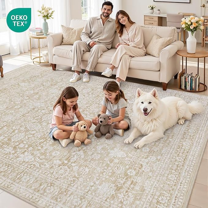 10x12 Area Rugs Living Room: Bedroom Washable Carpet Natural Beige | Large - Image 7