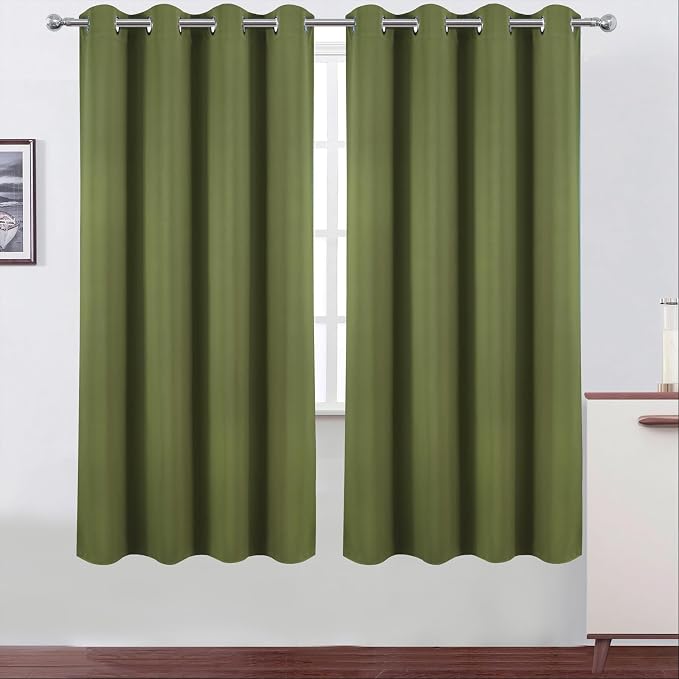 Blackout Curtains 66 x 72 Inch Long Olive Green Curtains Set of 2 Panels Room by Lemomo