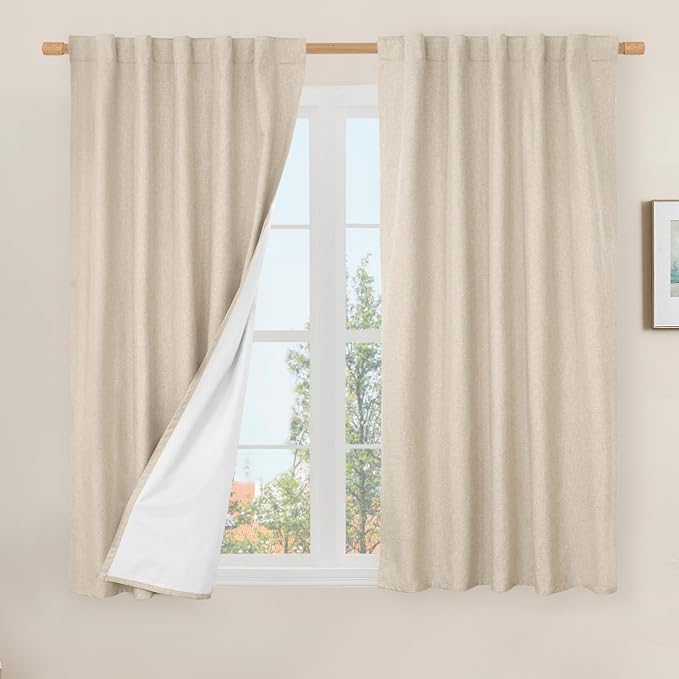 54 Inch Length Natural 100% Blackout Linen Curtains, 42 x 54 Inch | Room by LAMIT