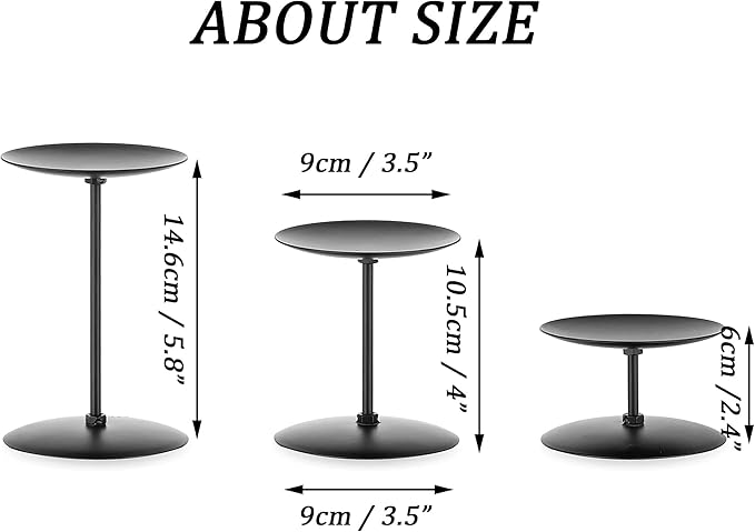 Pillar Candle Holders Candle Plates - Set of 6 Candelabra Candle Stand Iron Plate Minimalism Modern Home Mantel Dinning Table Halloween Decorations Centerpiece for Wedding, Party, Events, Black