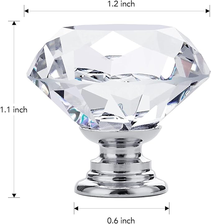 Ravinte 25 Pack Crystal Drawer Knobs - Glass Cabinet Knobs, Diamond Shaped, 30 mm, Silver Base