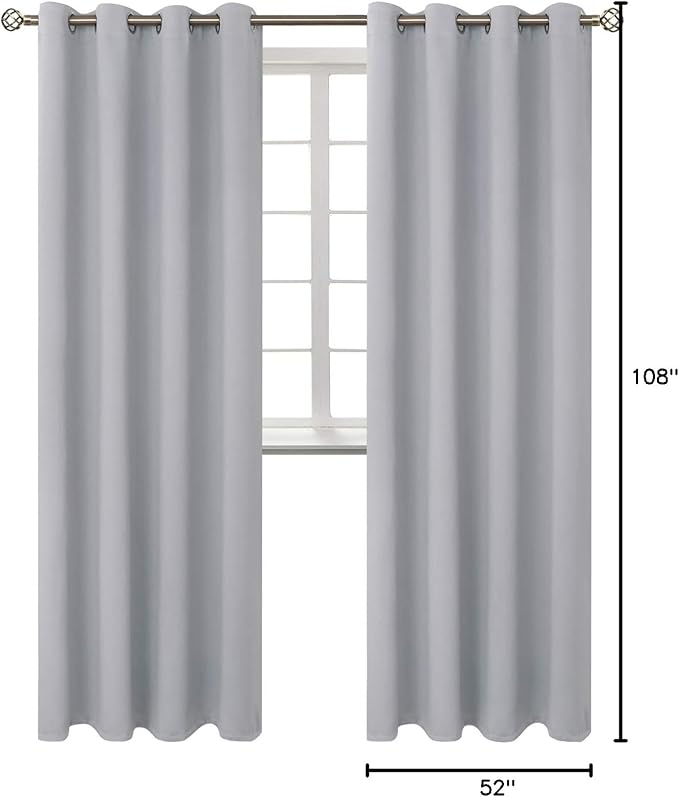 BGment Room Darkening Curtains 108 Inches Long - Grommet Thermal Insulated Drapes Window Treatment Curtains for Bedroom, 2 Panels, 52 x 108 Inch, Light Grey