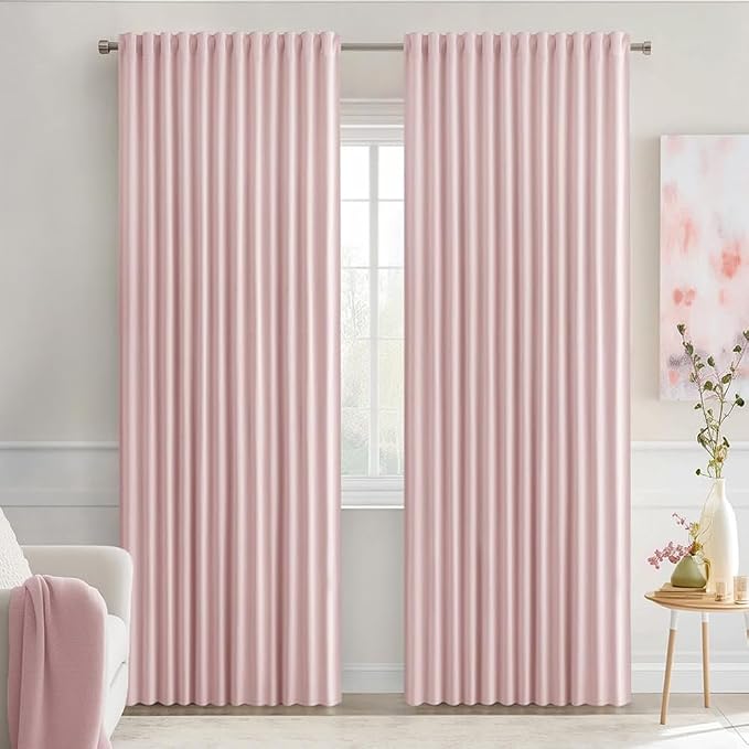 MIULEE Light Pink Back Tab Blackout Curtains 72x84 Inch Length 2 Panels Set | by MIULEE