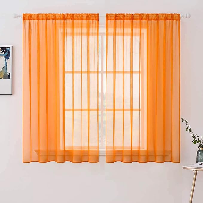 MIULEE Orange Fall Sheer Curtains 54 X 45 Inches, 2 Panels | Solid Color by MIULEE
