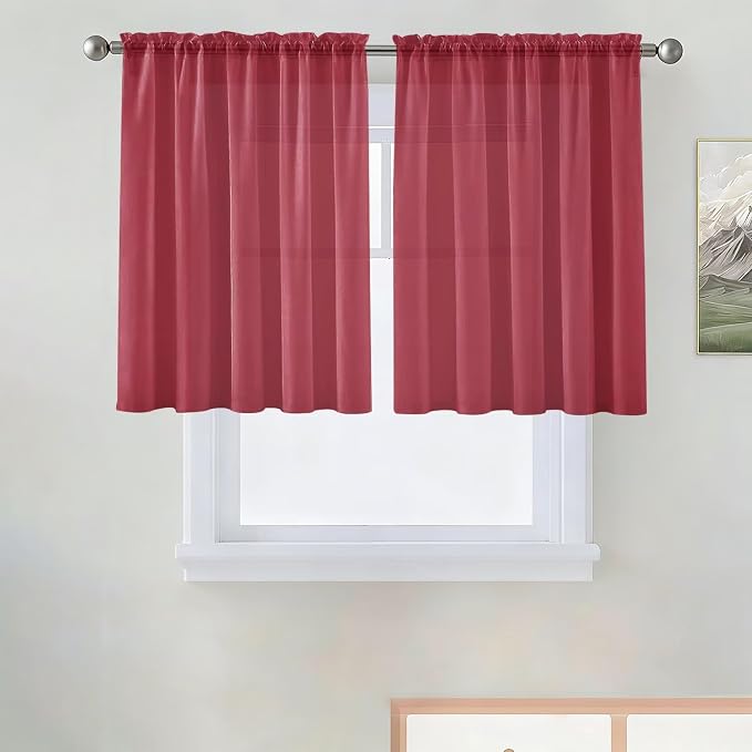 SpaceDresser Basic Rod Pocket Sheer Voile Window Curtain Panels Burgundy 1 Pair by SpaceDresser