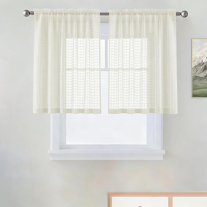 SpaceDresser Check Sheer Curtains 36 Inches Long by SpaceDresser