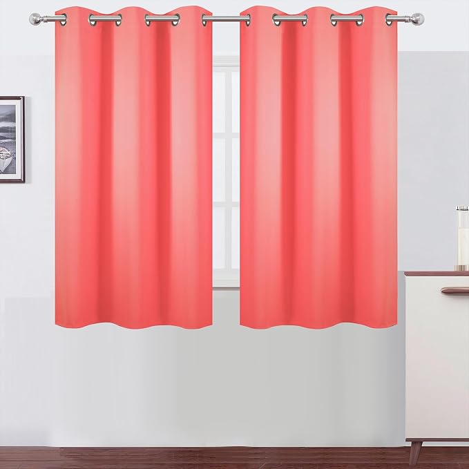 Coral Blackout Curtains 42 x 54 Inch Length Set of 2 Panels Grommet Bedroom by Lemomo