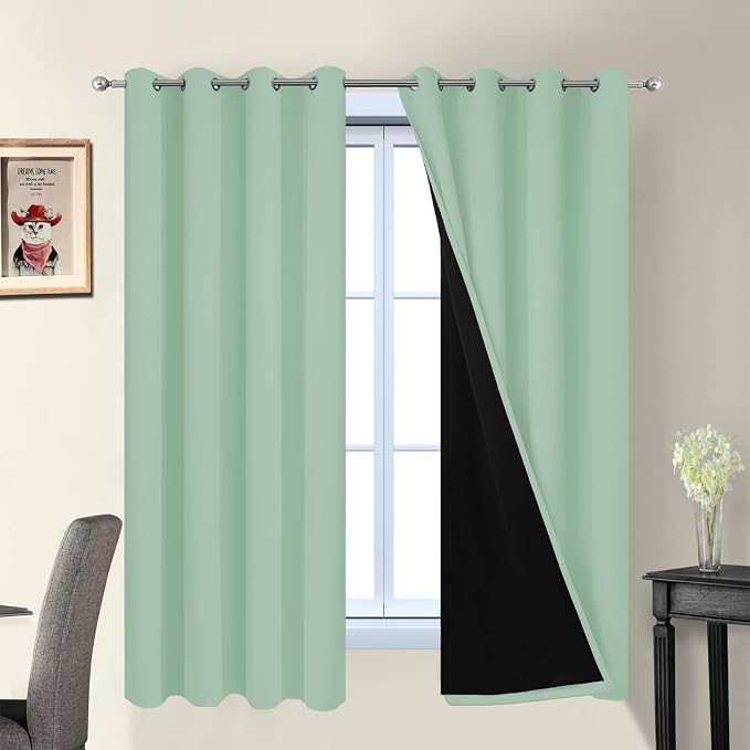 Yakamok Light Sage 100% Blackout Curtains 63 Inches Long 52" Wide, 2 Panels | by Yakamok