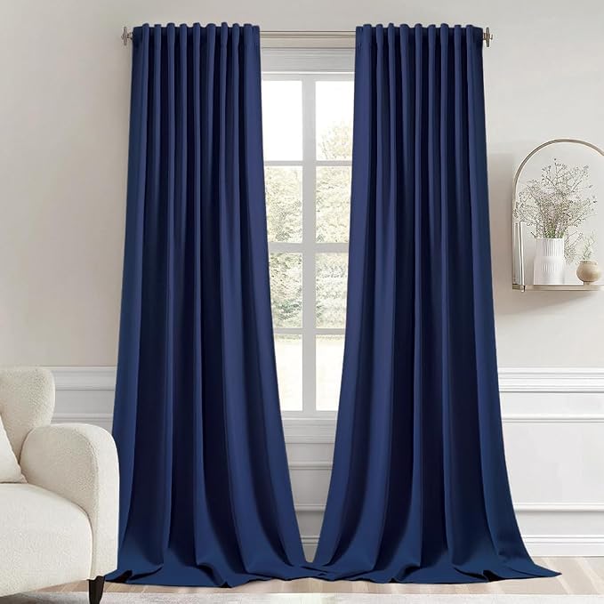 MIULEE Navy Blue Back Tab Blackout Curtains 52x96 Inch Long 2 Panels Set | Rod by MIULEE
