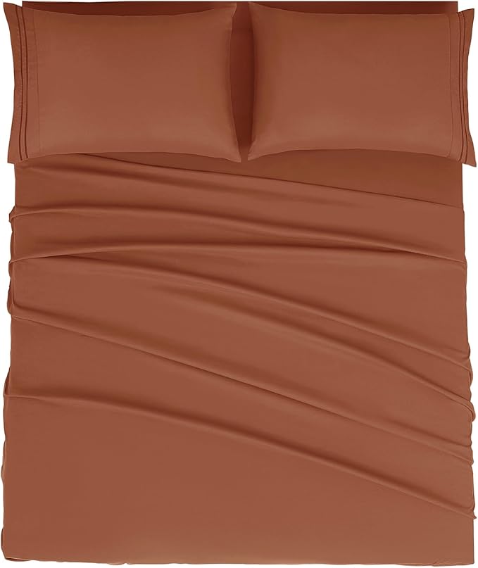 Mejoroom Full Size Sheet Sets - 16 Inch Deep Pocket Sheets & Pillowcase Sets - 1800 Collection Microfiber Bed Sheet Set - Extra Soft, Fade & Wrinkle Resistant - 4 Piece (Full, Terracotta)