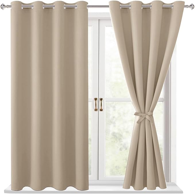 Blackout Curtains for Bedroom, 52 x 54 Inches Long, Taupe 2 Panels | Thermal by Hiasan
