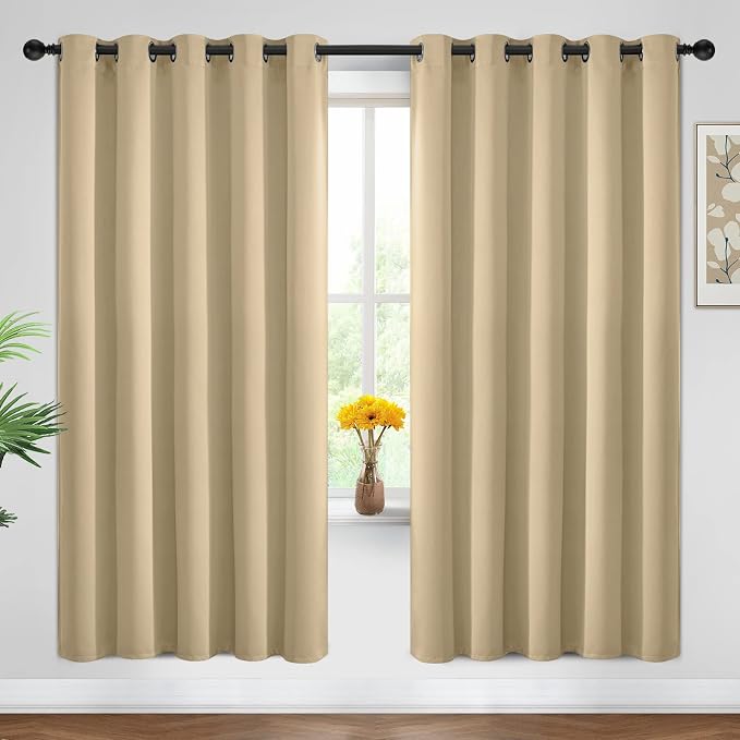 Yakamok Room Darkening Curtains 62x72 inch Length Beige-Living Room | 2 panels by Yakamok