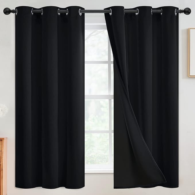 SimpleHome Black 100% Blackout Curtains Room Darkening Living Room 63 Inch | by SimpleHome