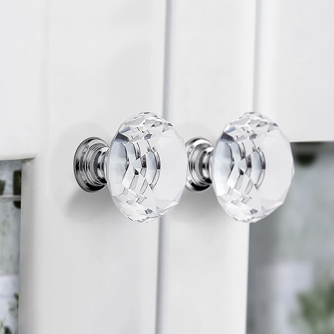 Ravinte 3 Pack Crystal Drawer Knobs - Glass Cabinet Knobs, Diamond Shaped - 30 mm with Silver Base