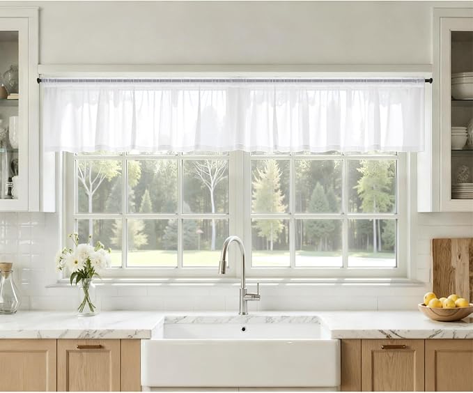 MIULEE 4 Panels White Valance Short Valance Sheer Curtains 42 x 14 Inches | - Image 4