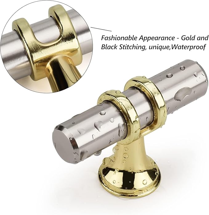 LONTAN 12 Pack Brushed Nickel Cabinet Knobs Silver Gold Drawer Knobs T Bar Kitchen Cabinet Hardware for Dresser Bathroom