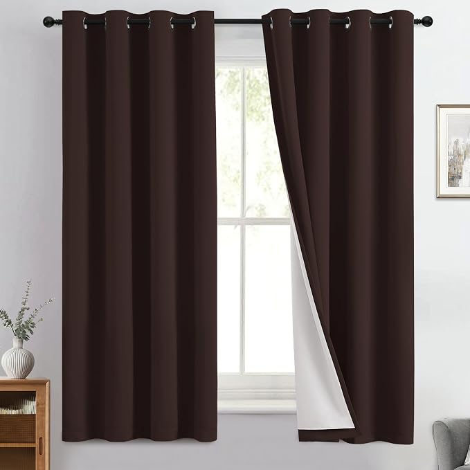 Yakamok Brown 100% Blackout Curtain Panels 63 inches, 2 Panels | Blackout by Yakamok