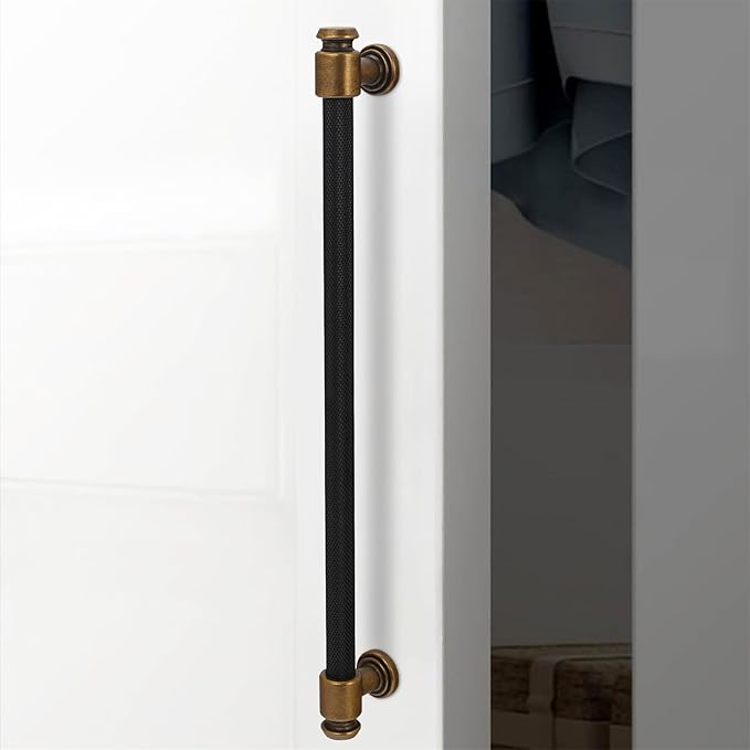 6 Pack 15 inch(384mm) Black and Antique Brass Kitchen Cabinet Handles Knurled Cabinet Pulls Black Drawer Pulls Kitchen Cabinet Hardware Dresser Handles