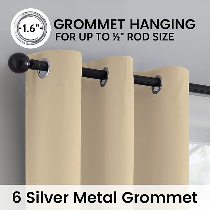 SimpleHome Beige 100% Blackout Curtains Room Darkening Living Room 84 Inch | - Image 6