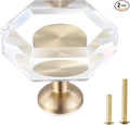 2-Pack Brass Base Crystal Drawer Knobs,Glass Crystal Gold Cabinet Knobs,1-5/16-Inch Hexagon,Kitchen Hardware Pulls, Modern Bathroom Hardware knob
