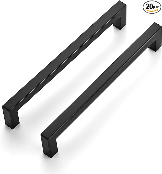 Ravinte 20 Pack 7-1/2 Inch Kitchen Square Cabinet Handles Matte Black Pulls Black Drawer Pulls Kitchen Cabinet Hardware for Cupboard Drawer Handles