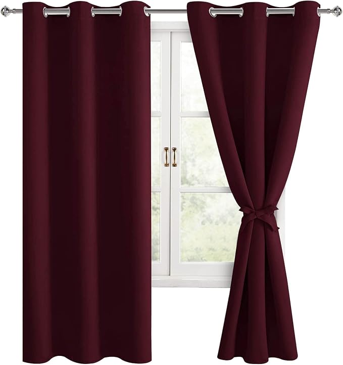 Blackout Curtains for Bedroom 42 x 72 Inches Long Burgundy 2 Panels | Thermal - Image 8