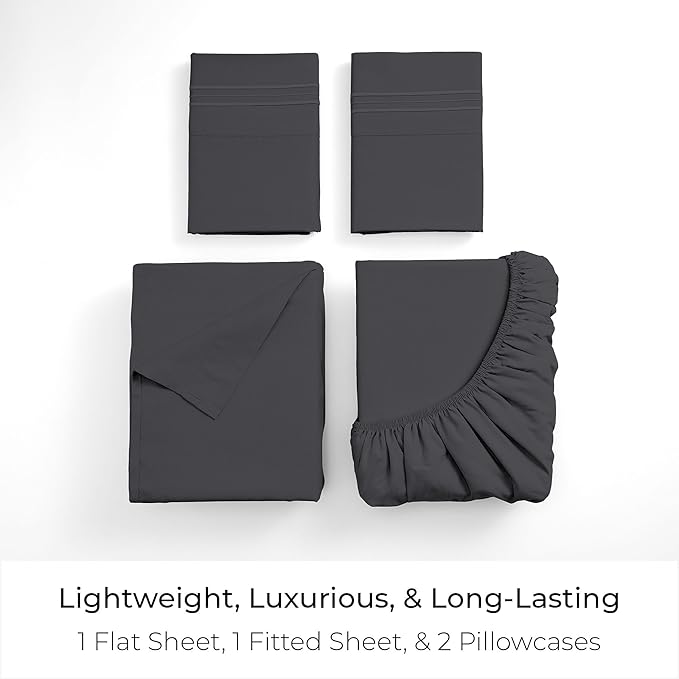 Mellanni Queen Sheets Set - 4 PC Iconic Collection Bedding - Hotel Luxury, Extra Soft, Cooling Bed Sheets - Wrinkle, Fade, Stain Resistant (Queen, Charcoal)