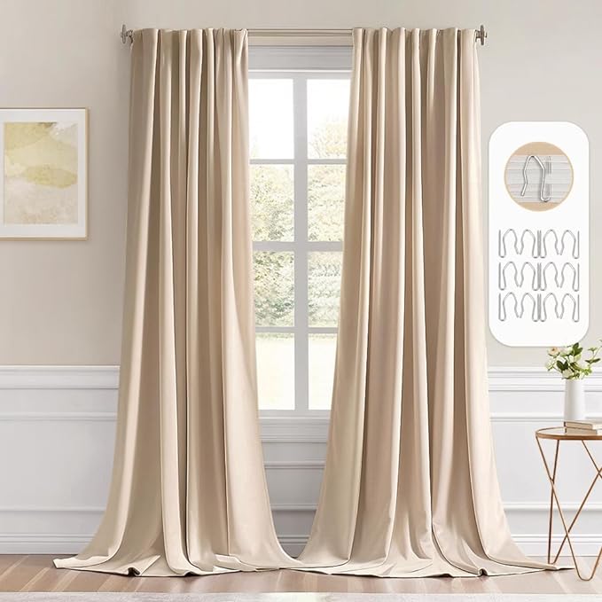 MIULEE Beige Back Tab Blackout Curtains 52x108 Inch Long 2 Panels Set | Rod by MIULEE