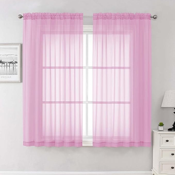 Light Pink Sheer Curtains 63 Inch Length 2 Pcs, Dual Rod Pockets Light by Lecloud