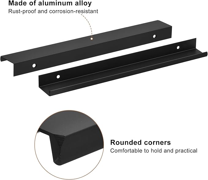 uxcell Cabinet Finger Edge Pull, 3pcs 250mm / 9.84" Aluminum Alloy Back Mount Hidden Cabinet Pulls Concealed Handle for Home Kitchen Drawer Cabinet, Black