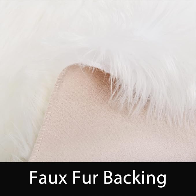 Latepis White Faux Fur 7'10"x9'10" Area Rug, Soft Plush Faux Fur Sheepskin Rugs - Image 3