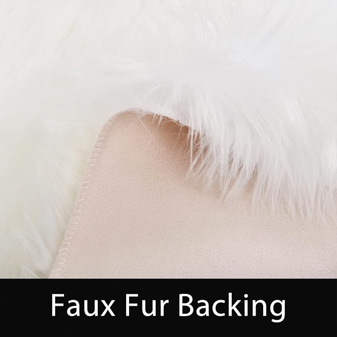 Latepis White Faux Fur 8'10"x11'10" Area Rug, Soft Plush Faux Fur Sheepskin Rugs - Image 3