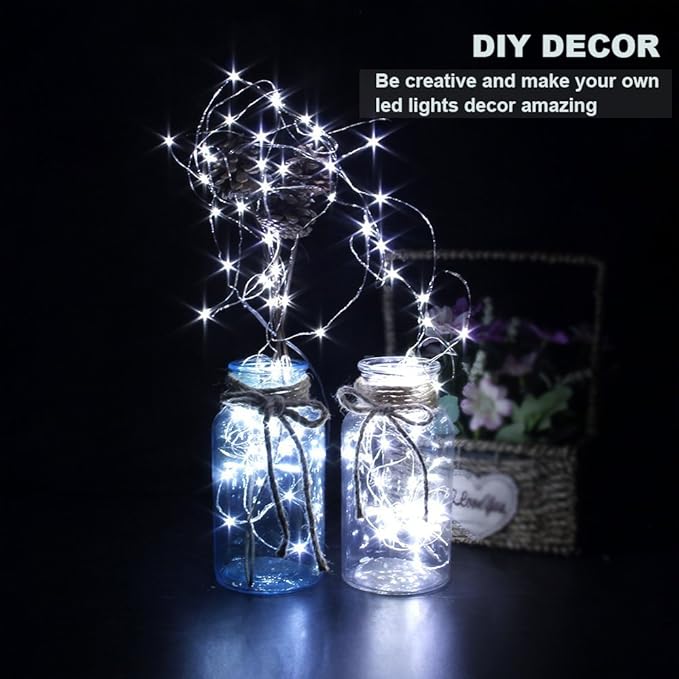 YKB 6 PCS LED Starry String Lights with 20 Mini LEDs on 3.3FT/1M Copper Wire, Fairy Lights Powered by 2xCR2032(Incl) Batteries, for Wedding Table Holiday Halloween Christmas Decorations, Cool White