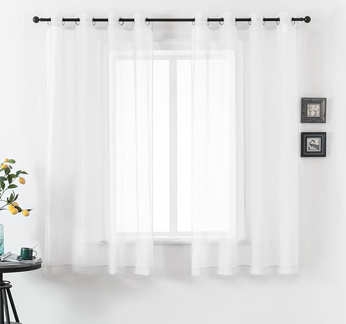 DUALIFE White Sheer Curtains 63 Inch Length for Bedroom 2 Panels Set Grommet Top Window Voile Drapes Semi Sheer Vertical Curtains for Living Room Kids Room Nursery 52x63 Inches Long