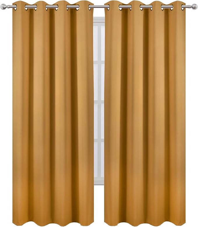 Blackout Curtains 66 x 95 inch/Mustard Yellow Curtains Set of 2 Panels/Thermal - Image 2