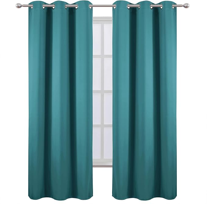Sea Teal Blackout Curtains 34 x 84 Inch Length/Set of 2 Curtain Panels/Thermal - Image 2
